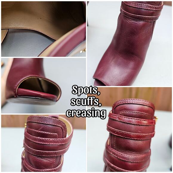 Stiletto Ankle Bootie MMK Blaze Size 7 OpenToe Buckle High Heel Burgundy Leather - Picture 8 of 12